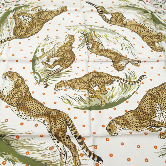 HERMES scarf silk GRIS Twill scarf cheetah Carre90 Double Face GUEPARDS BANDANA Women Used Authentic