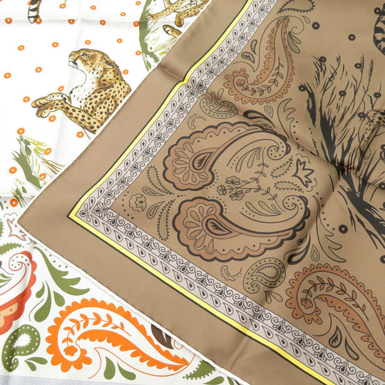 HERMES scarf silk GRIS Twill scarf cheetah Carre90 Double Face GUEPARDS BANDANA Women Used Authentic