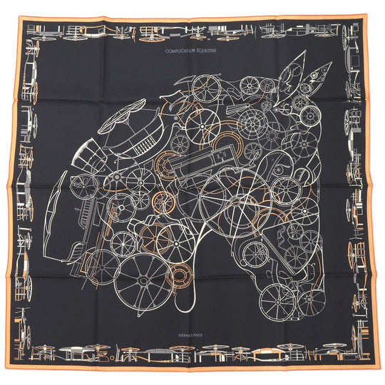 HERMES scarf silk NOIR Carre90 COMPLICATION EQUESTRE