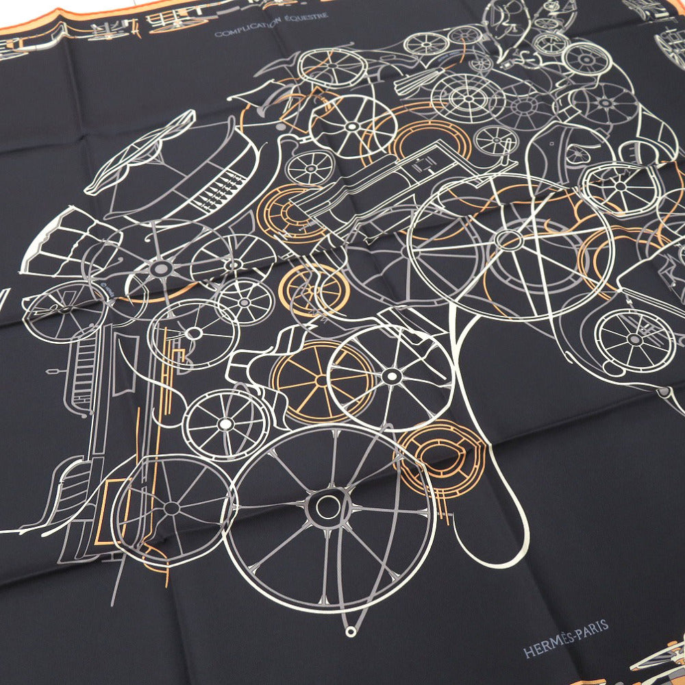 HERMES scarf silk NOIR Carre90 COMPLICATION EQUESTRE
