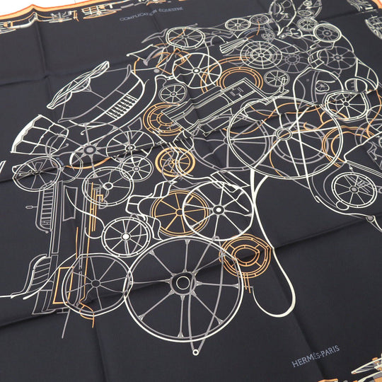 HERMES scarf silk NOIR Carre90 COMPLICATION EQUESTRE