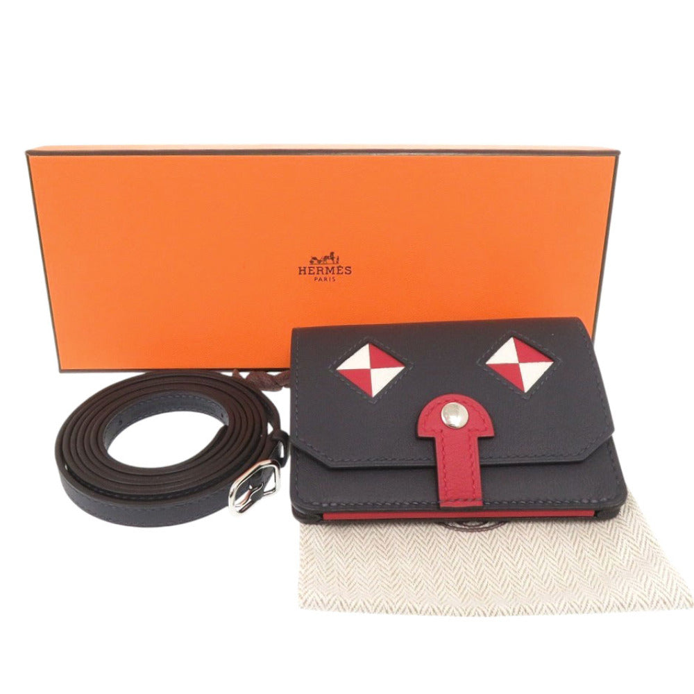 HERMES Card Case Swift, Chevre Cavan cyan Women Used Authentic
