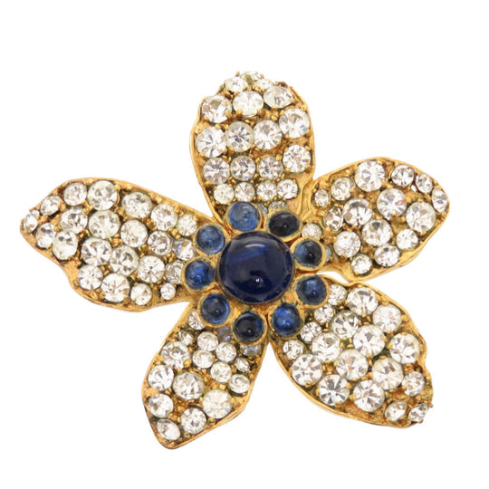 CHANEL Brooch Stone blue Flower motif Women Used Authentic