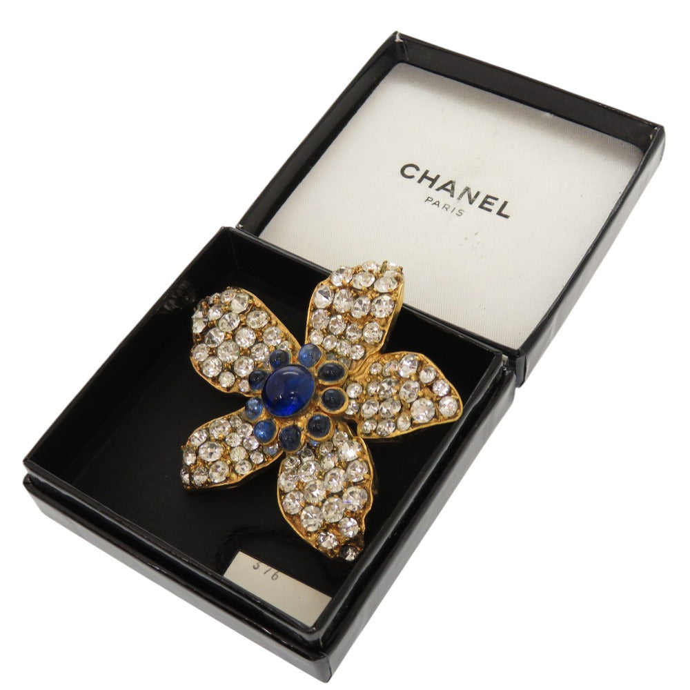 CHANEL Brooch Stone blue Flower motif Women Used Authentic