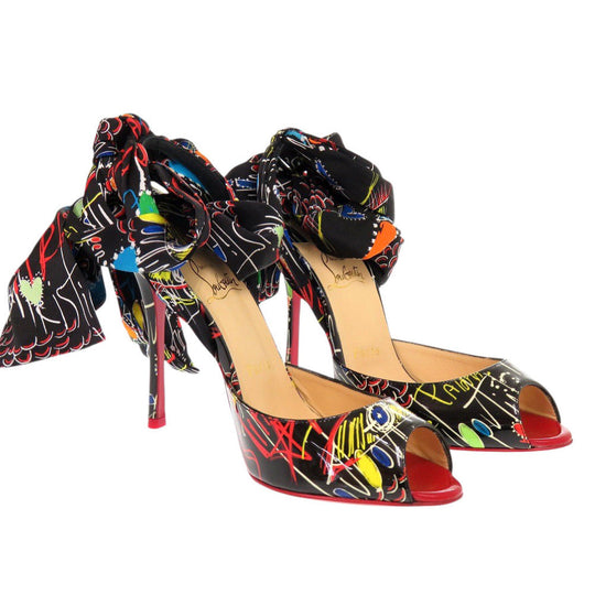 Christian Louboutin pumps Patent Leather, Silk black Women 37.5 Used Authentic