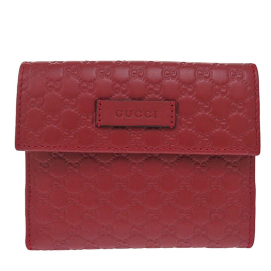 GUCCI Bifold Wallet 464916 leather Red Micro Guccisima Women Used Authentic