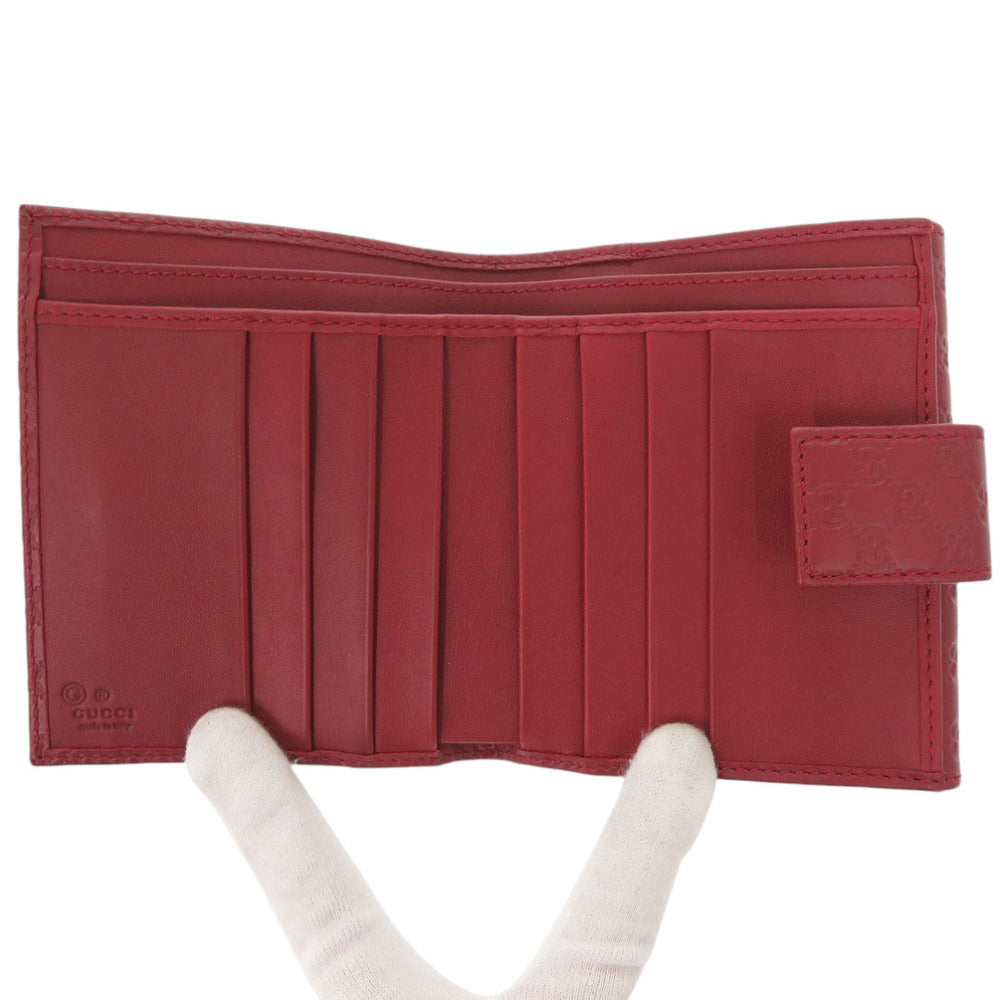 GUCCI Bifold Wallet 464916 leather Red Micro Guccisima Women Used Authentic