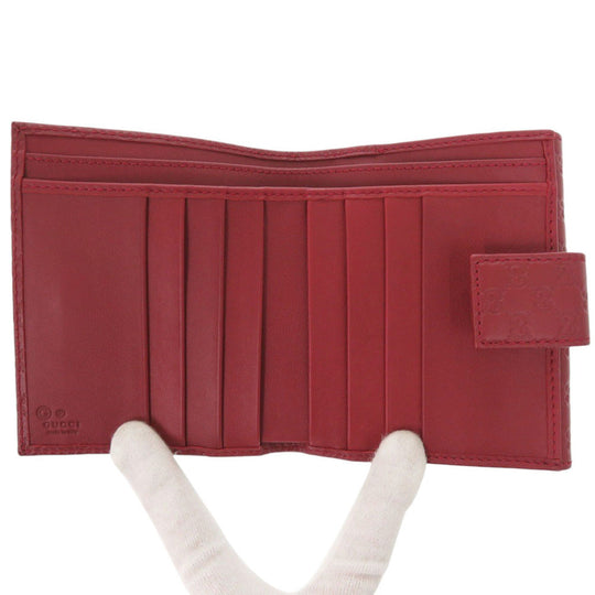 GUCCI Bifold Wallet 464916 leather Red Micro Guccisima Women Used Authentic