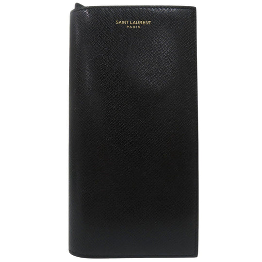 SAINT LAURENT PARIS Long Wallet Purse 396308 H3Z2W 1000 leather black Continental Wallet with Logo Coin Pocket mens Used Authentic