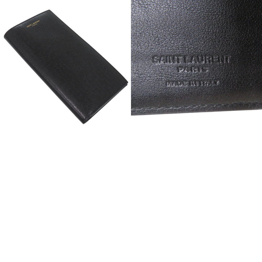SAINT LAURENT PARIS Long Wallet Purse 396308 H3Z2W 1000 leather black Continental Wallet with Logo Coin Pocket mens Used Authentic