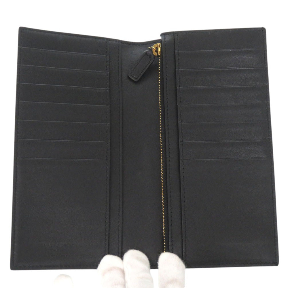 SAINT LAURENT PARIS Long Wallet Purse 396308 H3Z2W 1000 leather black Continental Wallet with Logo Coin Pocket mens Used Authentic
