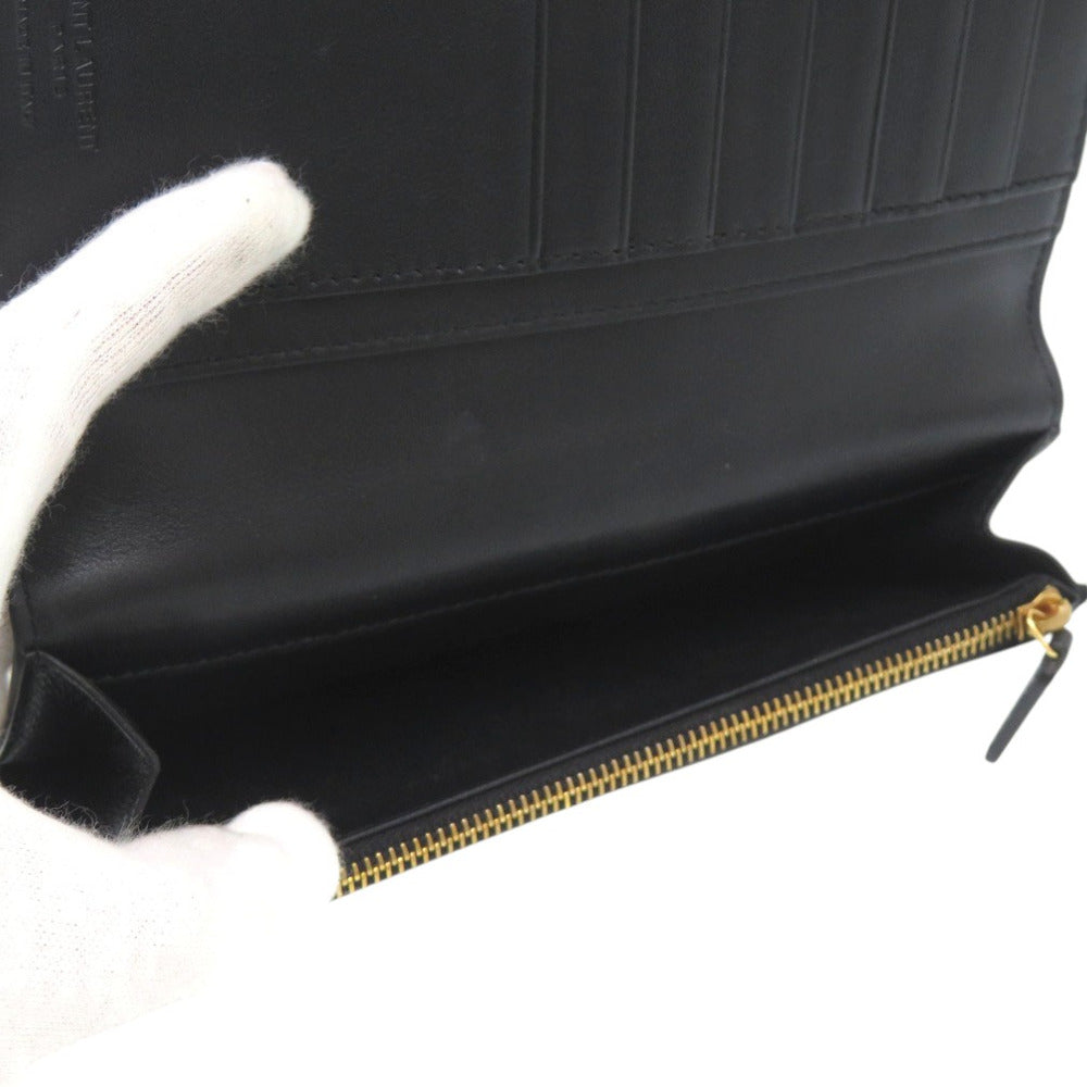 SAINT LAURENT PARIS Long Wallet Purse 396308 H3Z2W 1000 leather black Continental Wallet with Logo Coin Pocket mens Used Authentic
