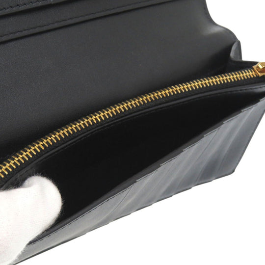 SAINT LAURENT PARIS Long Wallet Purse 396308 H3Z2W 1000 leather black Continental Wallet with Logo Coin Pocket mens Used Authentic