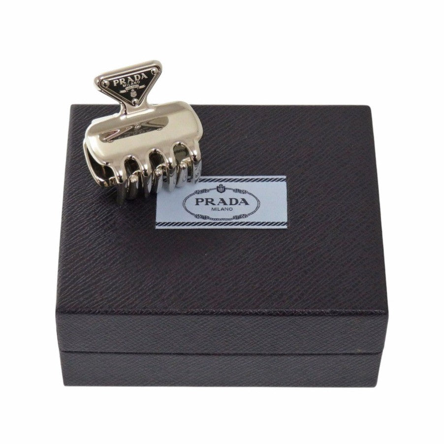 PRADA Other accessories 1IF087 2BA6 metal Silver Hair clip triangle logo Women Used Authentic