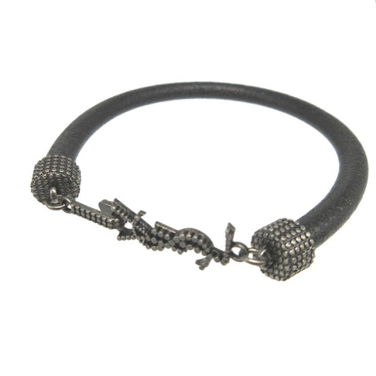 SAINT LAURENT PARIS bracelet leather black logo unisex(Unisex) Used Authentic