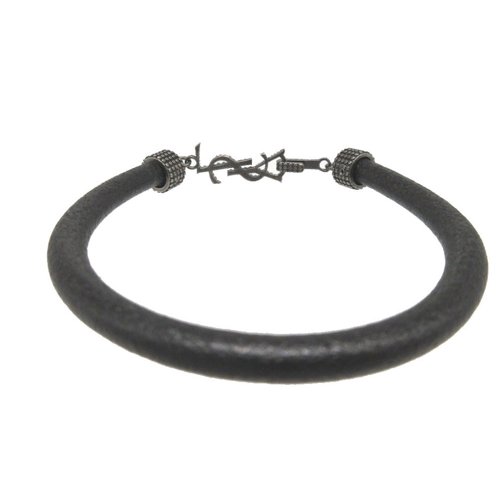 SAINT LAURENT PARIS bracelet leather black logo unisex(Unisex) Used Authentic
