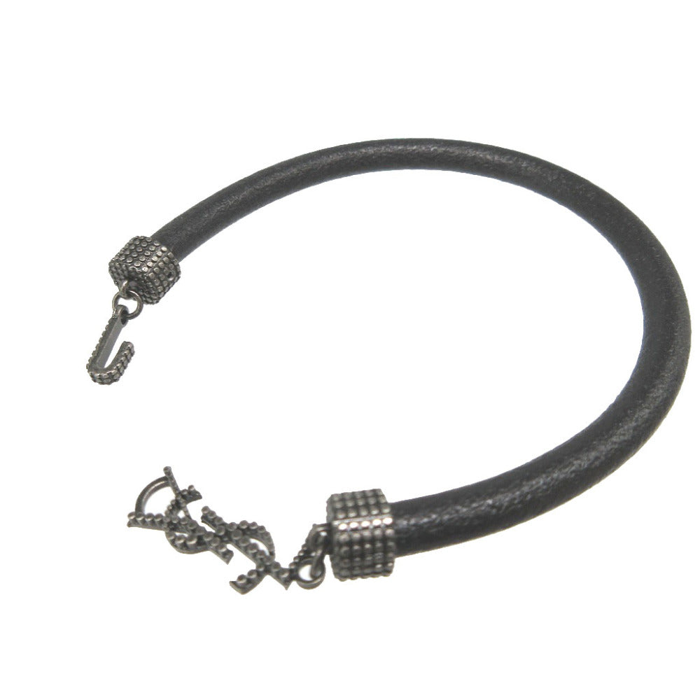 SAINT LAURENT PARIS bracelet leather black logo unisex(Unisex) Used Authentic