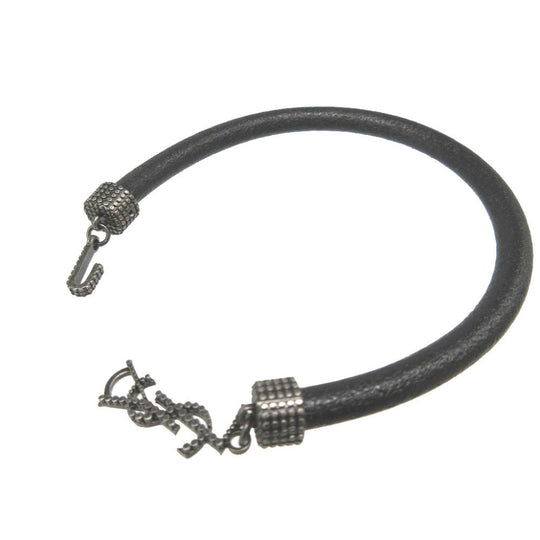 SAINT LAURENT PARIS bracelet leather black logo unisex(Unisex) Used Authentic