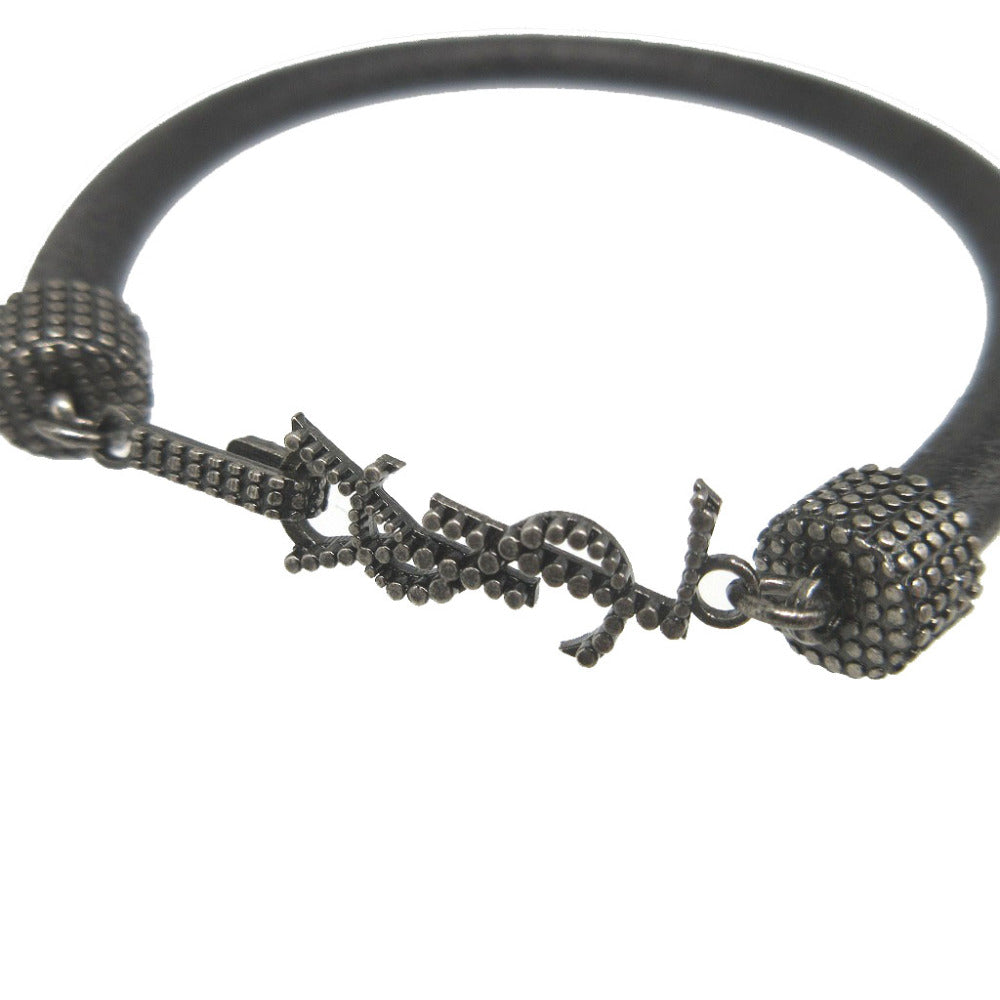SAINT LAURENT PARIS bracelet leather black logo unisex(Unisex) Used Authentic
