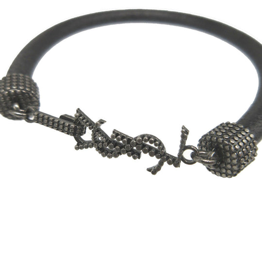 SAINT LAURENT PARIS bracelet leather black logo unisex(Unisex) Used Authentic