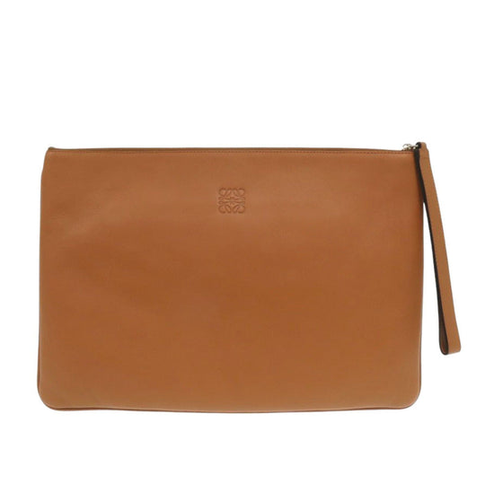 LOEWE Clutch bag leather Brown Cross line Women Used Authentic