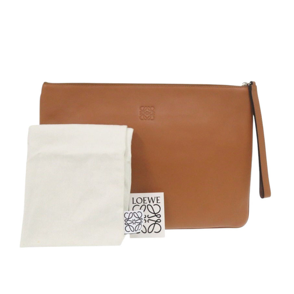 LOEWE Clutch bag leather Brown Cross line Women Used Authentic