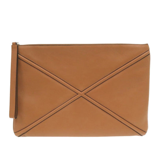 LOEWE Clutch bag leather Brown Cross line Women Used Authentic