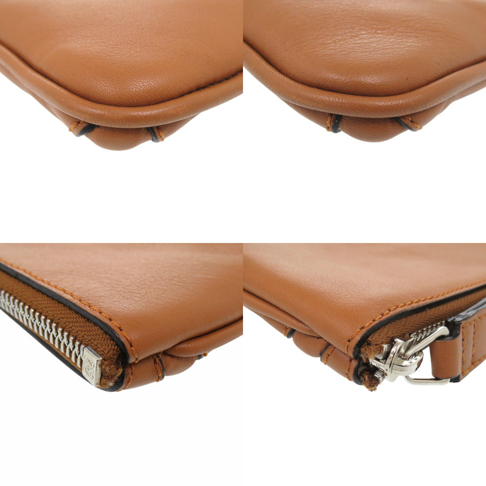 LOEWE Clutch bag leather Brown Cross line Women Used Authentic