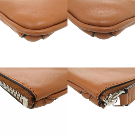 LOEWE Clutch bag leather Brown Cross line Women Used Authentic