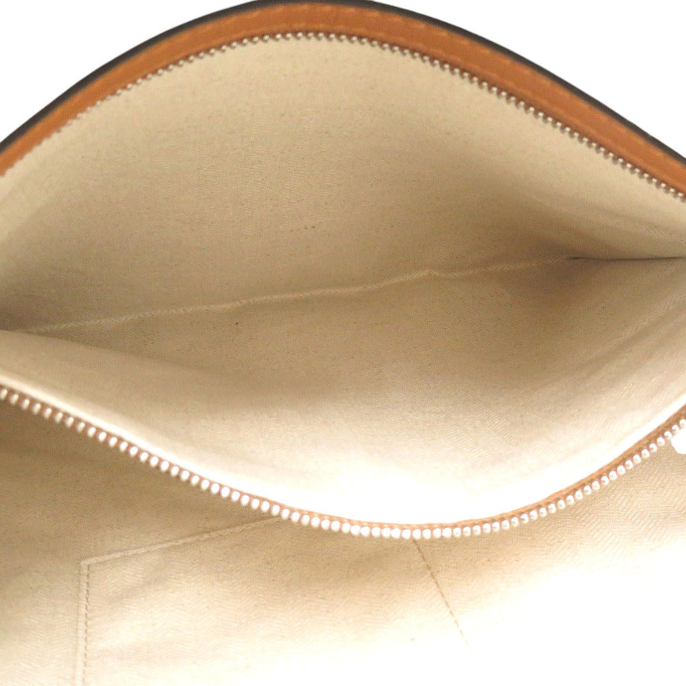 LOEWE Clutch bag leather Brown Cross line Women Used Authentic