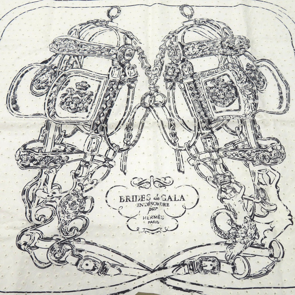 HERMES scarf silk white Carre70 Carre Brides de Gala Broderie Anglaise