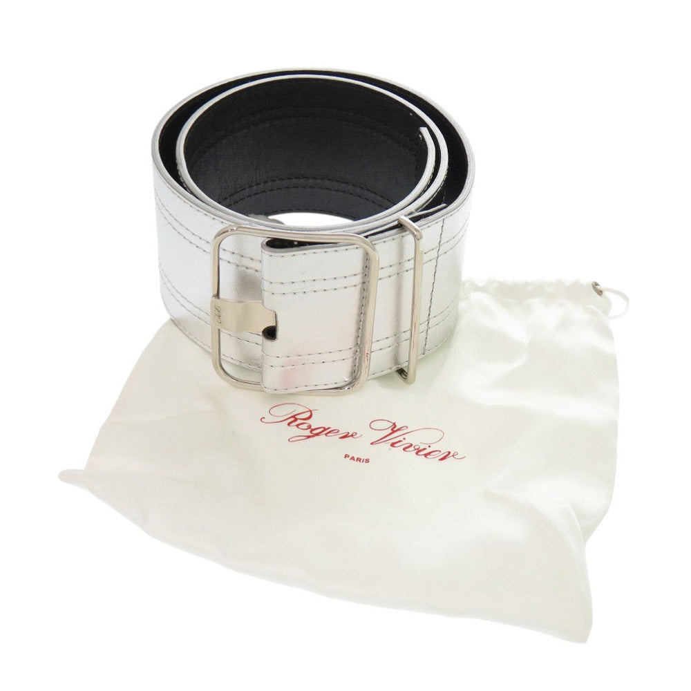 ROGERVIVIER belt leather Silver Women 75 Used Authentic