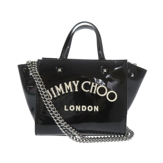 JIMMY CHOO Handbag enamel black VARENNE Small Women Used Authentic