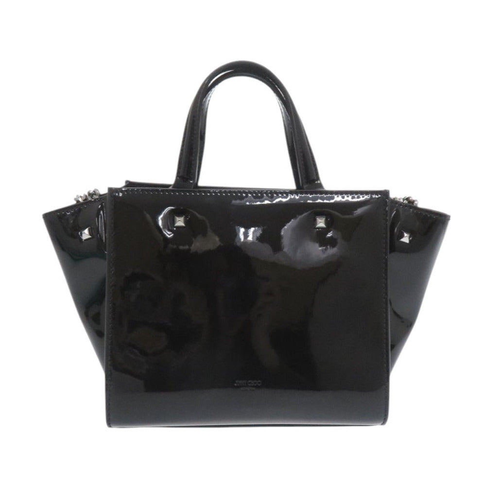 JIMMY CHOO Handbag enamel black VARENNE Small Women Used Authentic