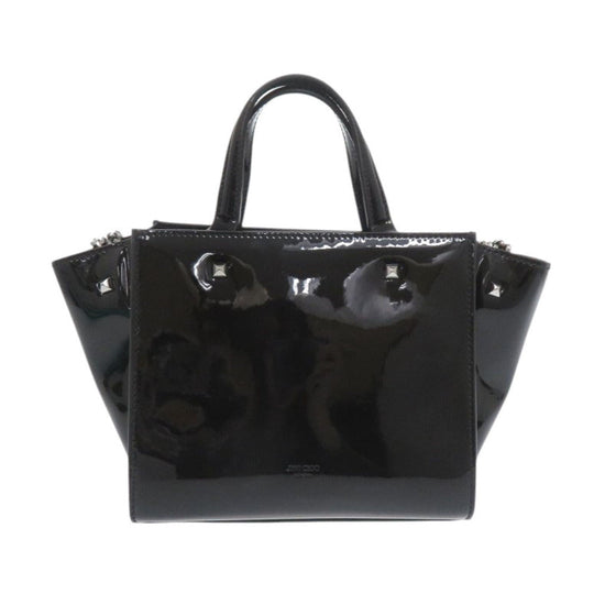 JIMMY CHOO Handbag enamel black VARENNE Small Women Used Authentic