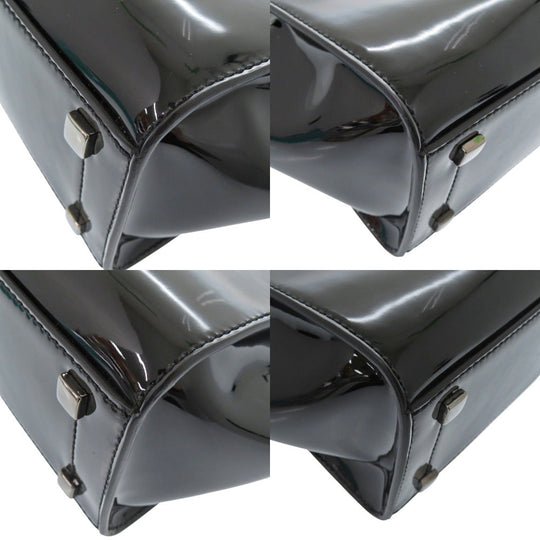 JIMMY CHOO Handbag enamel black VARENNE Small Women Used Authentic