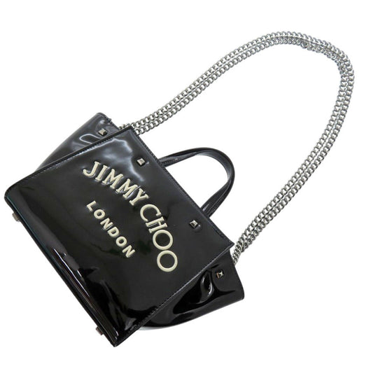 JIMMY CHOO Handbag enamel black VARENNE Small Women Used Authentic