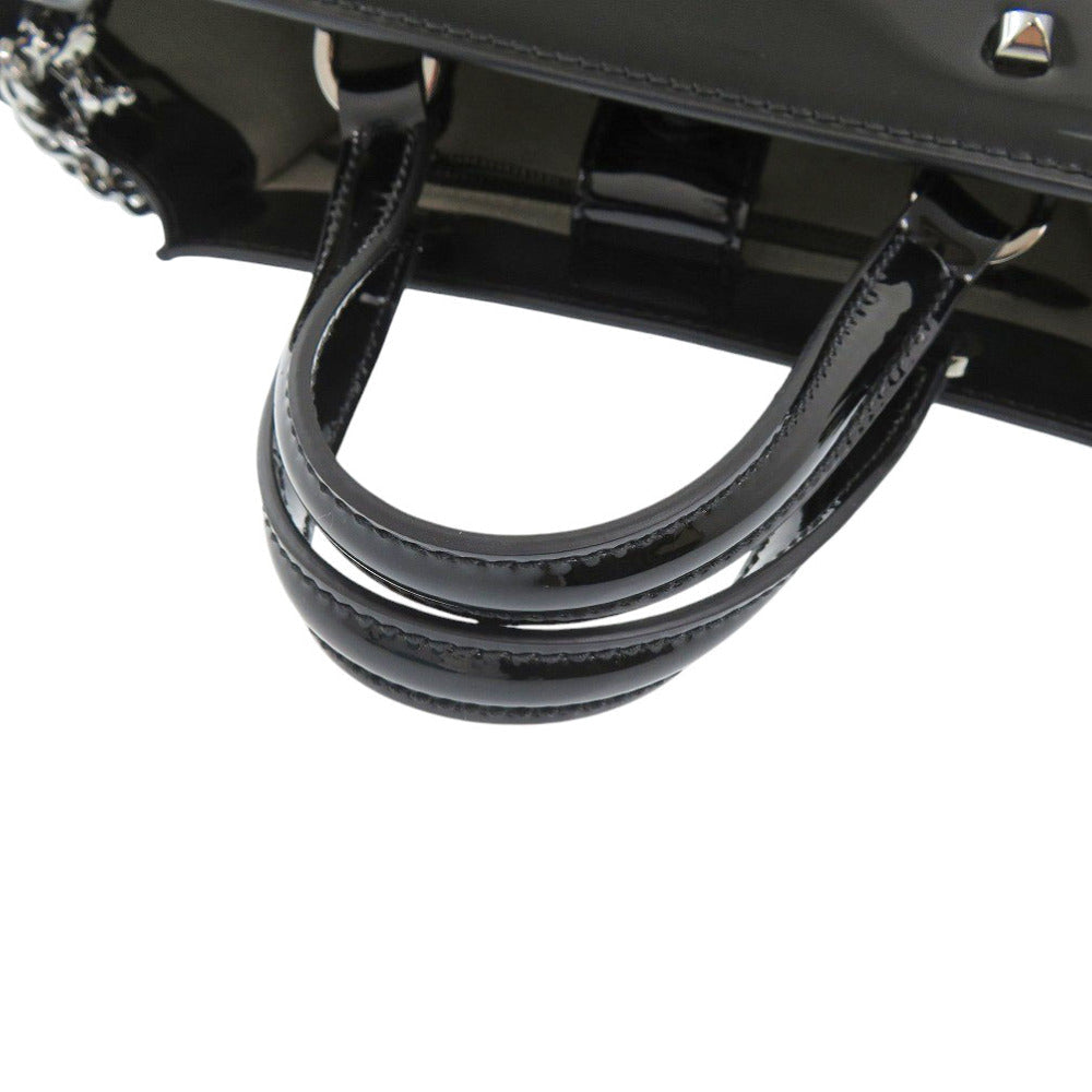 JIMMY CHOO Handbag enamel black VARENNE Small Women Used Authentic