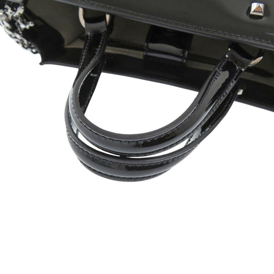 JIMMY CHOO Handbag enamel black VARENNE Small Women Used Authentic