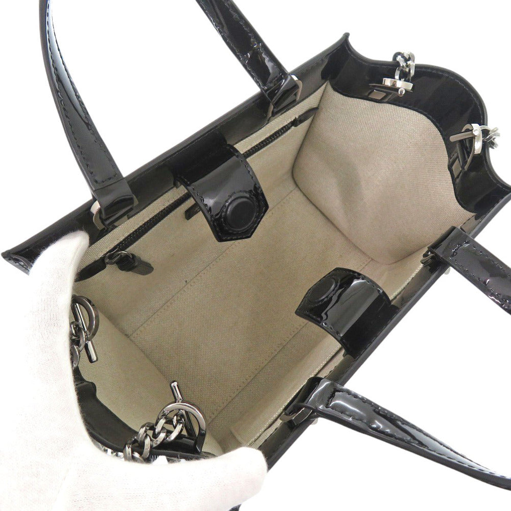 JIMMY CHOO Handbag enamel black VARENNE Small Women Used Authentic