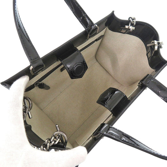 JIMMY CHOO Handbag enamel black VARENNE Small Women Used Authentic