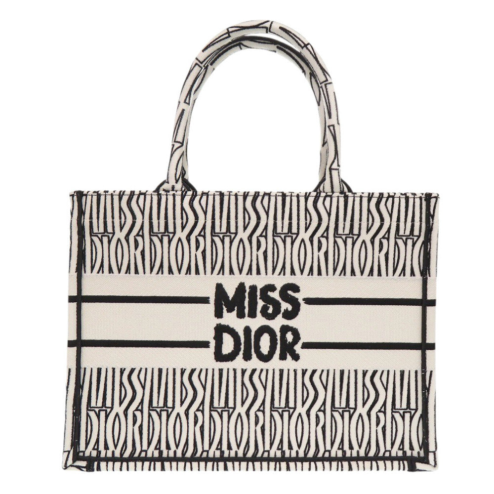 Christian Dior Handbag canvas white Medium Book Tote in Embroidery Women(Unisex) Used Authentic