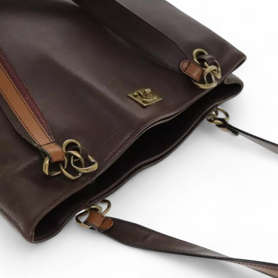 CHANEL Chain Tote Bag Leather Brown CC Women's Vintage Shoulder Bag
