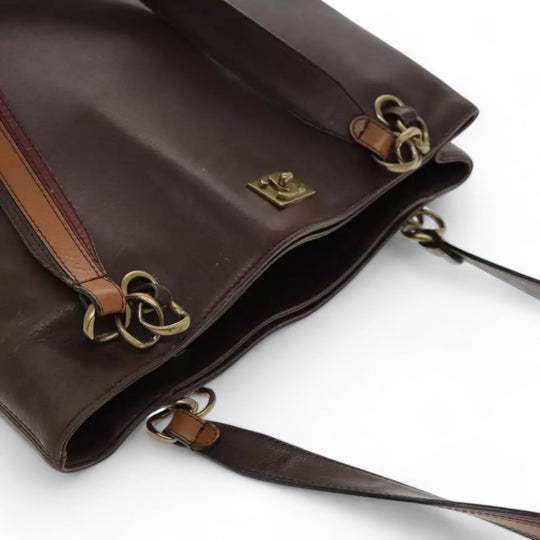 CHANEL Chain Tote Bag Leather Brown CC Women's Vintage Shoulder Bag