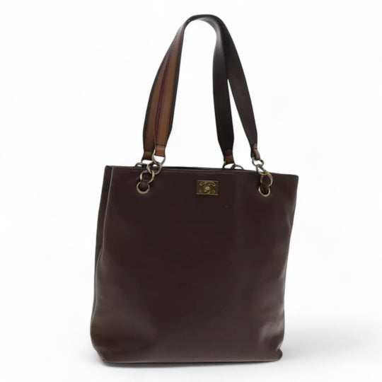 CHANEL Chain Tote Bag Leather Brown CC Women's Vintage Shoulder Bag