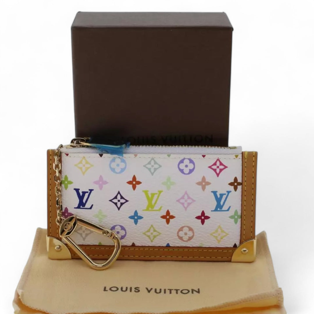 Louis Vuitton Monogram Multicolor Pochette Cles Coin Purse White Chain Wallet