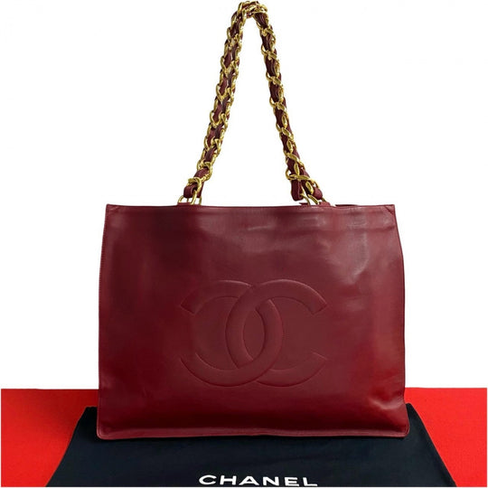 CHANEL Tote Bag lambskin wine-red