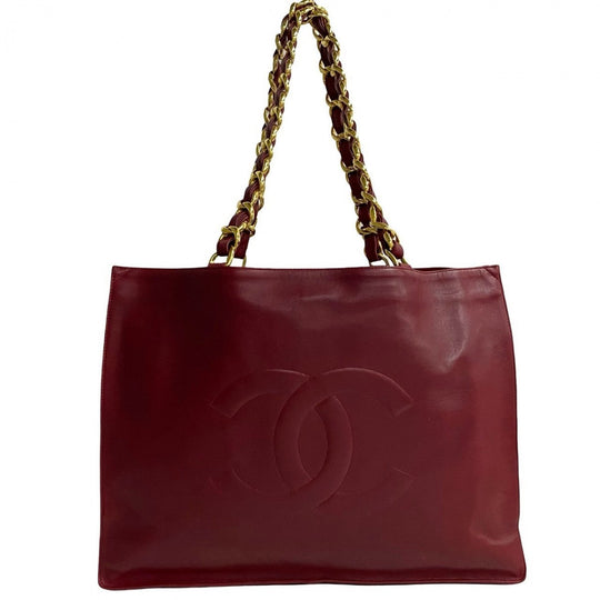 CHANEL Tote Bag lambskin wine-red