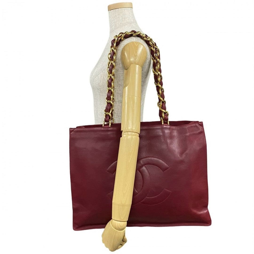 CHANEL Tote Bag lambskin wine-red