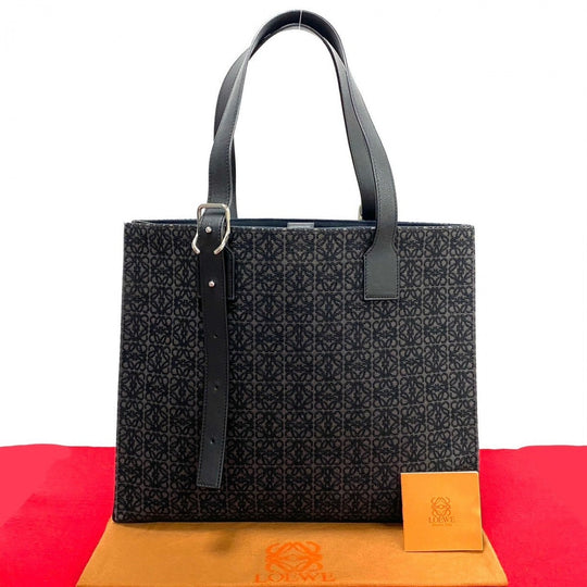 LOEWE Tote Bag leather black buckle horizontal tote